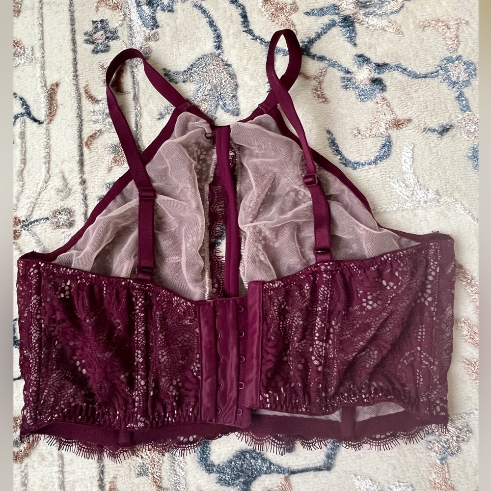 Victoria Secret Women's Whimsygoth Alluring Lace Sheer Bralette Burgundy 36C - Picture 11 of 14